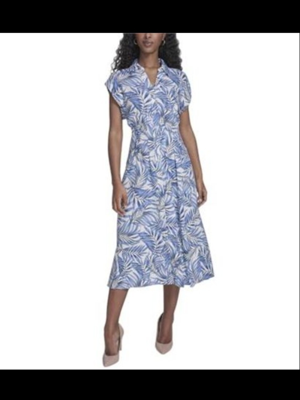 Tommy Hilfiger Blue Tropical-Leaf Midi Shirt Dress